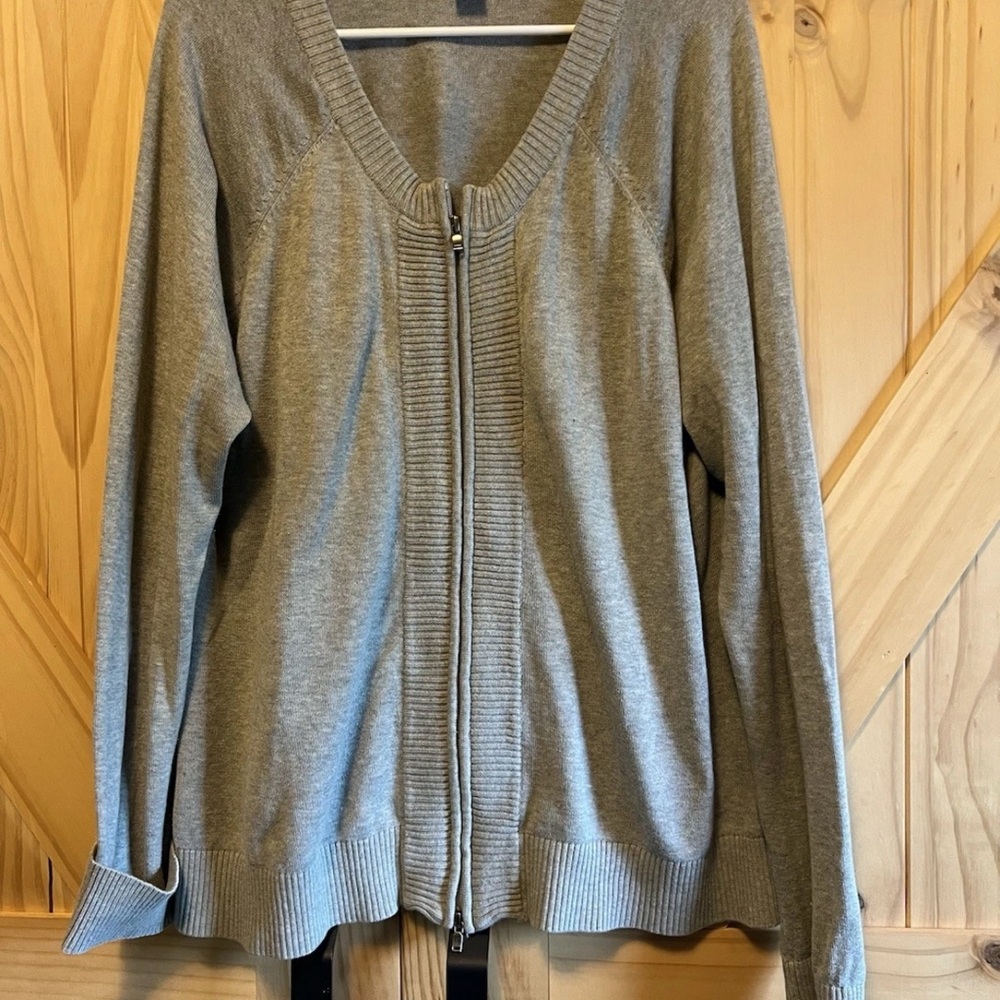 Cutter & Buck Gray Cardigan Sweater Full-Zip V-Neck 100% Cotton